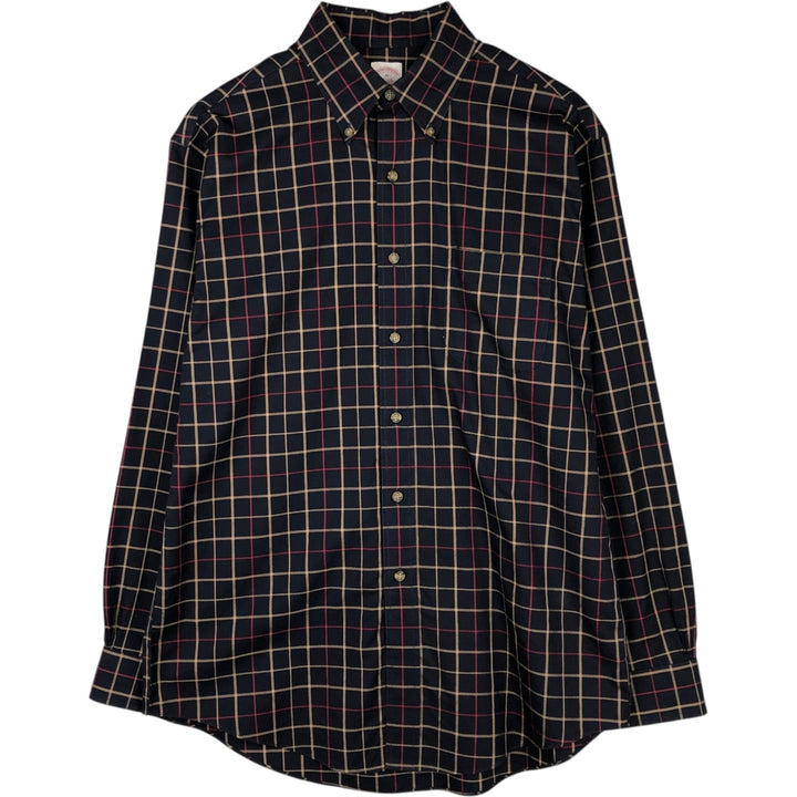 Brooks Brothers Est.1818 Long Sleeve Button-Down Check Shirt, Men's Size M cotton navy blue type Vintage Second Hand