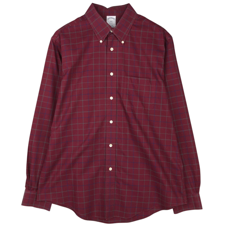 Brooks Brothers 1818 REGENT Long Sleeve Button-Down Check Shirt, Men's Size L cotton Red type red-purple Vintage Second Hand