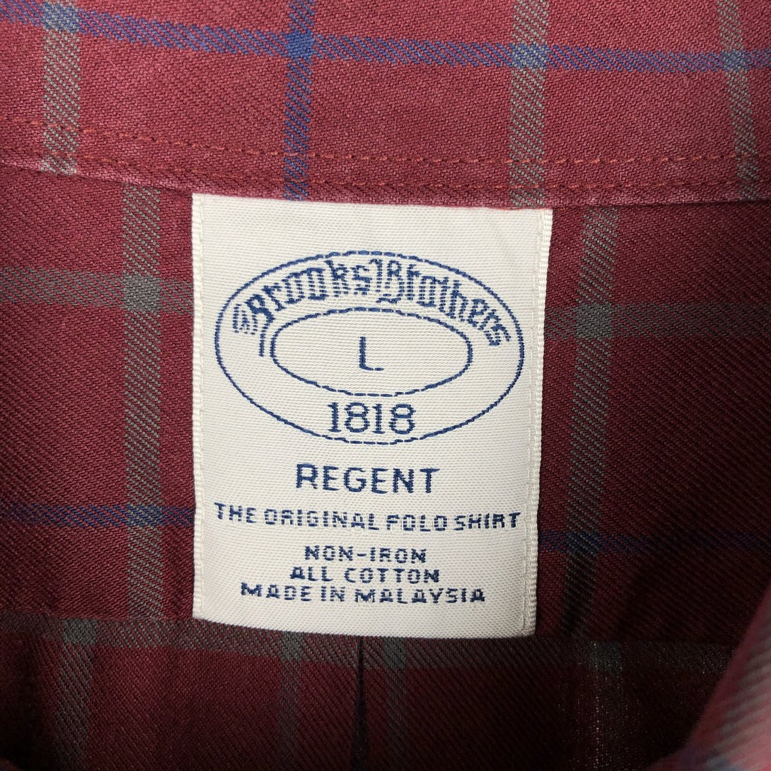 Brooks Brothers 1818 REGENT Long Sleeve Button-Down Check Shirt, Men's Size L cotton Red type red-purple Vintage Second Hand