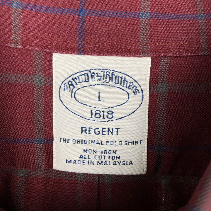 Brooks Brothers 1818 REGENT Long Sleeve Button-Down Check Shirt, Men's Size L cotton Red type red-purple Vintage Second Hand