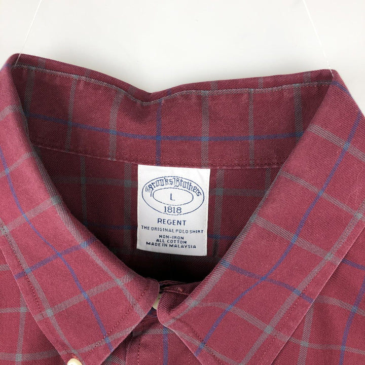 Brooks Brothers 1818 REGENT Long Sleeve Button-Down Check Shirt, Men's Size L cotton Red type red-purple Vintage Second Hand