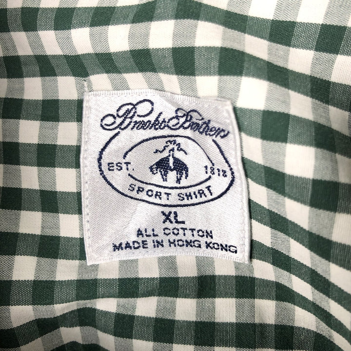Brooks Brothers Est. 1818 Gingham Check Long Sleeve Button-Down Check Shirt, Men's Size XL cotton green type Vintage Second Hand