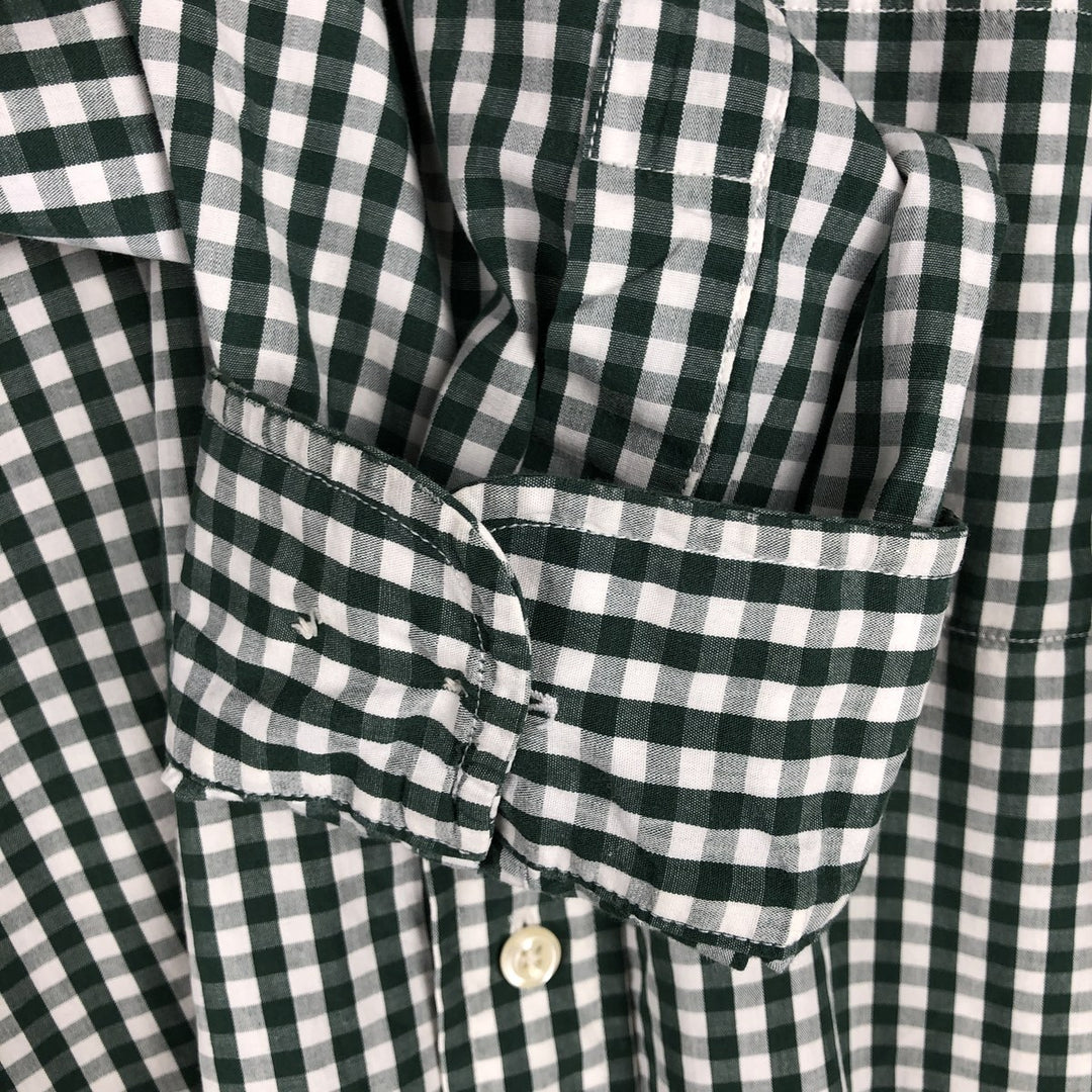 Brooks Brothers Est. 1818 Gingham Check Long Sleeve Button-Down Check Shirt, Men's Size XL cotton green type Vintage Second Hand