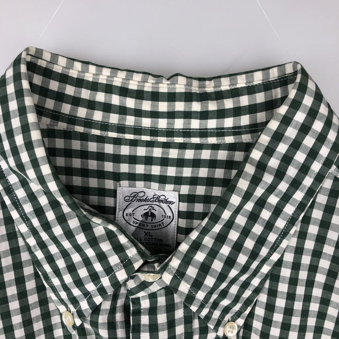 Brooks Brothers Est. 1818 Gingham Check Long Sleeve Button-Down Check Shirt, Men's Size XL cotton green type Vintage Second Hand