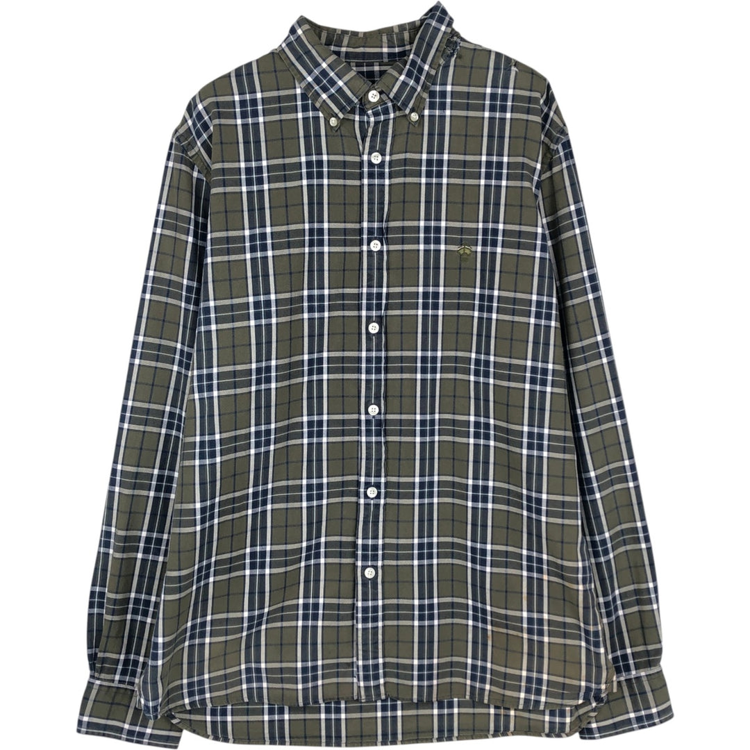Brooks Brothers RED FLEECE Long-Sleeve Button-Down Check Shirt, Men's Size L (approx.) cotton Khaki type Vintage Second Hand