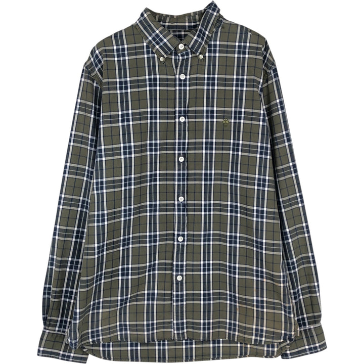 Brooks Brothers RED FLEECE Long-Sleeve Button-Down Check Shirt, Men's Size L (approx.) cotton Khaki type Vintage Second Hand
