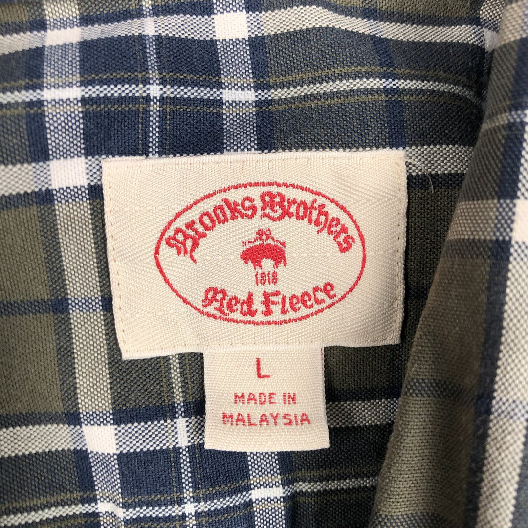 Brooks Brothers RED FLEECE Long-Sleeve Button-Down Check Shirt, Men's Size L (approx.) cotton Khaki type Vintage Second Hand