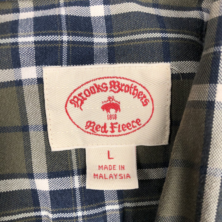 Brooks Brothers RED FLEECE Long-Sleeve Button-Down Check Shirt, Men's Size L (approx.) cotton Khaki type Vintage Second Hand