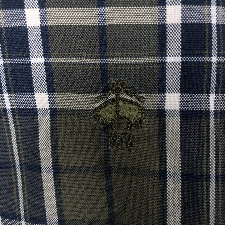 Brooks Brothers RED FLEECE Long-Sleeve Button-Down Check Shirt, Men's Size L (approx.) cotton Khaki type Vintage Second Hand