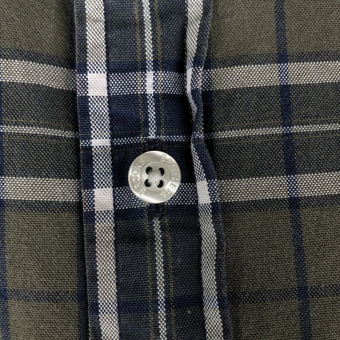 Brooks Brothers RED FLEECE Long-Sleeve Button-Down Check Shirt, Men's Size L (approx.) cotton Khaki type Vintage Second Hand