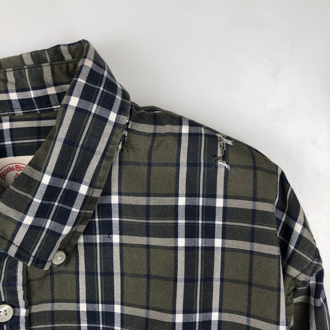 Brooks Brothers RED FLEECE Long-Sleeve Button-Down Check Shirt, Men's Size L (approx.) cotton Khaki type Vintage Second Hand
