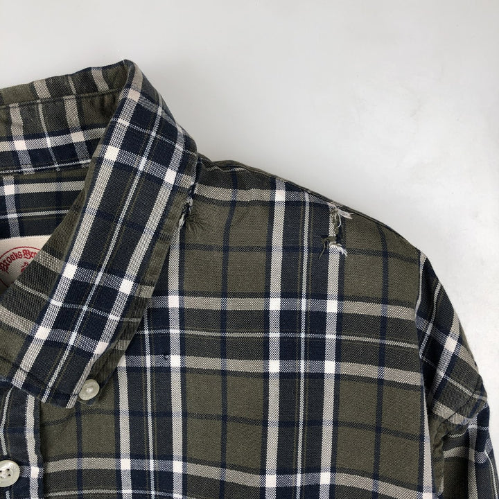 Brooks Brothers RED FLEECE Long-Sleeve Button-Down Check Shirt, Men's Size L (approx.) cotton Khaki type Vintage Second Hand