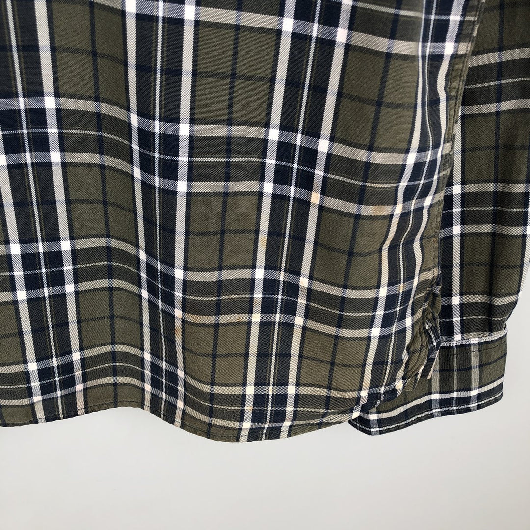 Brooks Brothers RED FLEECE Long-Sleeve Button-Down Check Shirt, Men's Size L (approx.) cotton Khaki type Vintage Second Hand