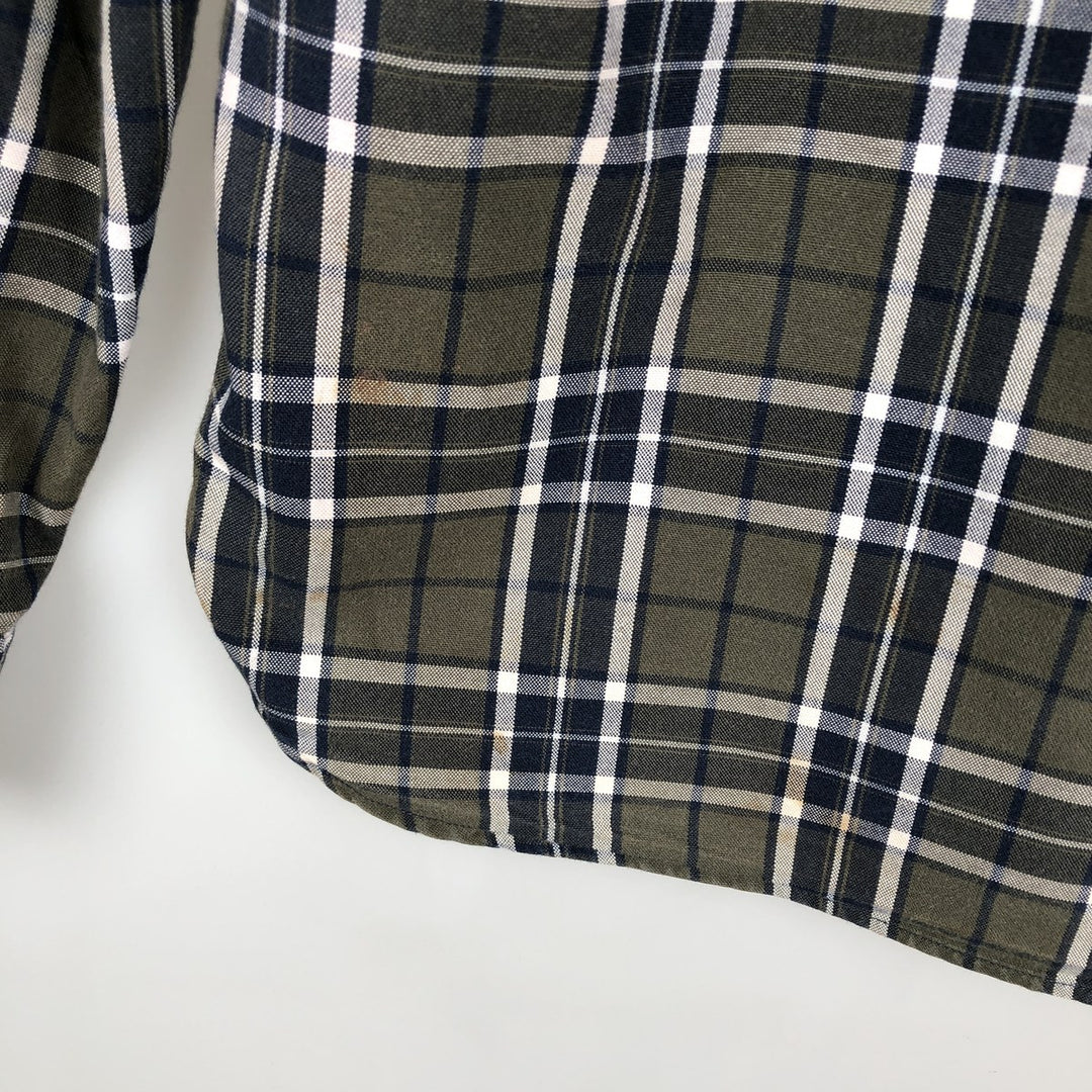 Brooks Brothers RED FLEECE Long-Sleeve Button-Down Check Shirt, Men's Size L (approx.) cotton Khaki type Vintage Second Hand