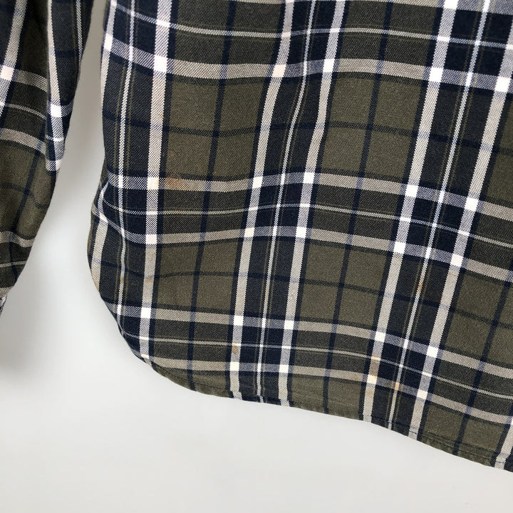 Brooks Brothers RED FLEECE Long-Sleeve Button-Down Check Shirt, Men's Size L (approx.) cotton Khaki type Vintage Second Hand