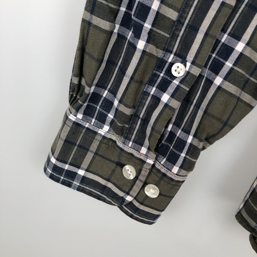 Brooks Brothers RED FLEECE Long-Sleeve Button-Down Check Shirt, Men's Size L (approx.) cotton Khaki type Vintage Second Hand