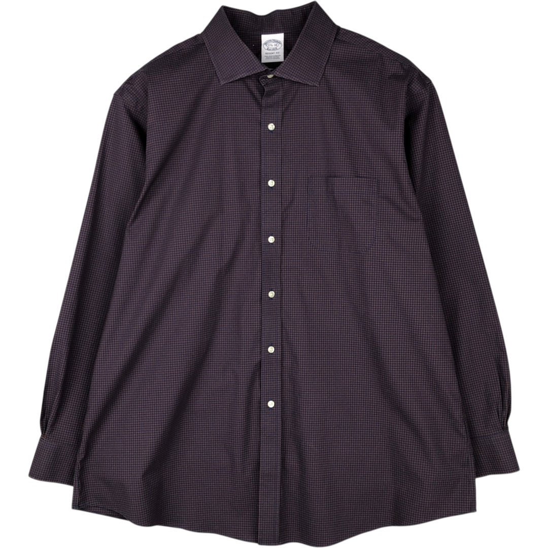 Big Size Brooks Brothers Est.1818 REGENT FIT Long Sleeve Cotton Check Shirt (Men's XXXL equivalent) Supima Cotton navy blue type Vintage Second Hand