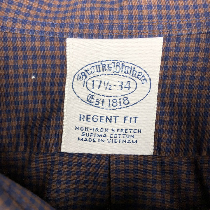 Big Size Brooks Brothers Est.1818 REGENT FIT Long Sleeve Cotton Check Shirt (Men's XXXL equivalent) Supima Cotton navy blue type Vintage Second Hand
