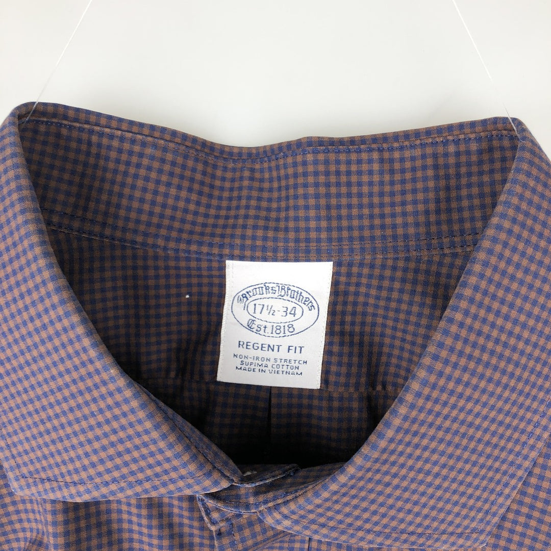 Big Size Brooks Brothers Est.1818 REGENT FIT Long Sleeve Cotton Check Shirt (Men's XXXL equivalent) Supima Cotton navy blue type Vintage Second Hand