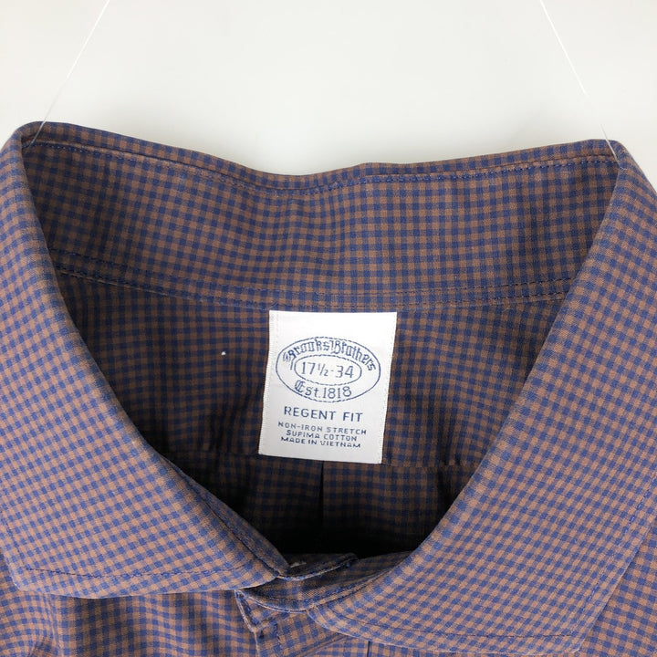 Big Size Brooks Brothers Est.1818 REGENT FIT Long Sleeve Cotton Check Shirt (Men's XXXL equivalent) Supima Cotton navy blue type Vintage Second Hand