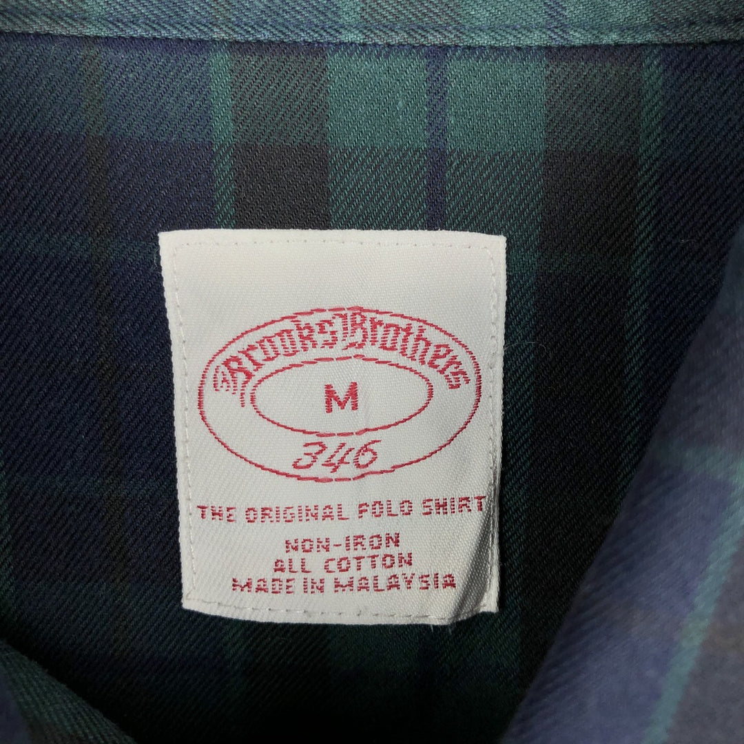 Brooks Brothers 346 Blackwatch Check Long-Sleeve Button-Down Check Shirt, Men's Size M (approx.) cotton green type Vintage Second Hand