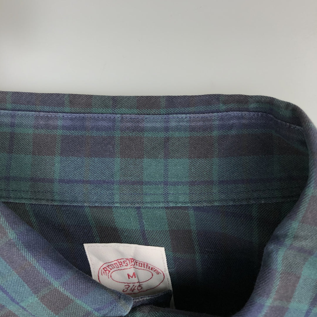 Brooks Brothers 346 Blackwatch Check Long-Sleeve Button-Down Check Shirt, Men's Size M (approx.) cotton green type Vintage Second Hand