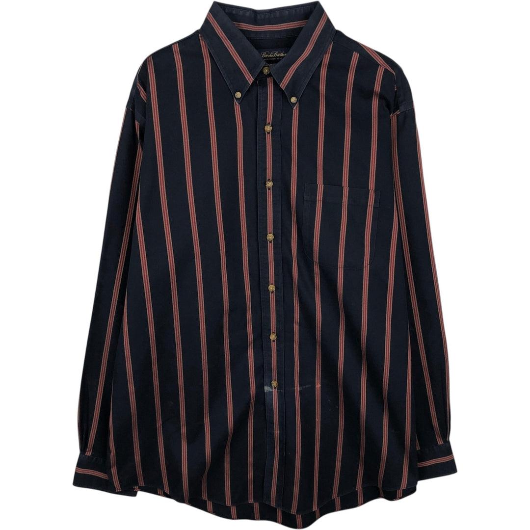 Brooks Brothers Multi-Stripe Long Sleeve Button-Down Striped Shirt, Men's Size L cotton navy blue type Vintage Second Hand