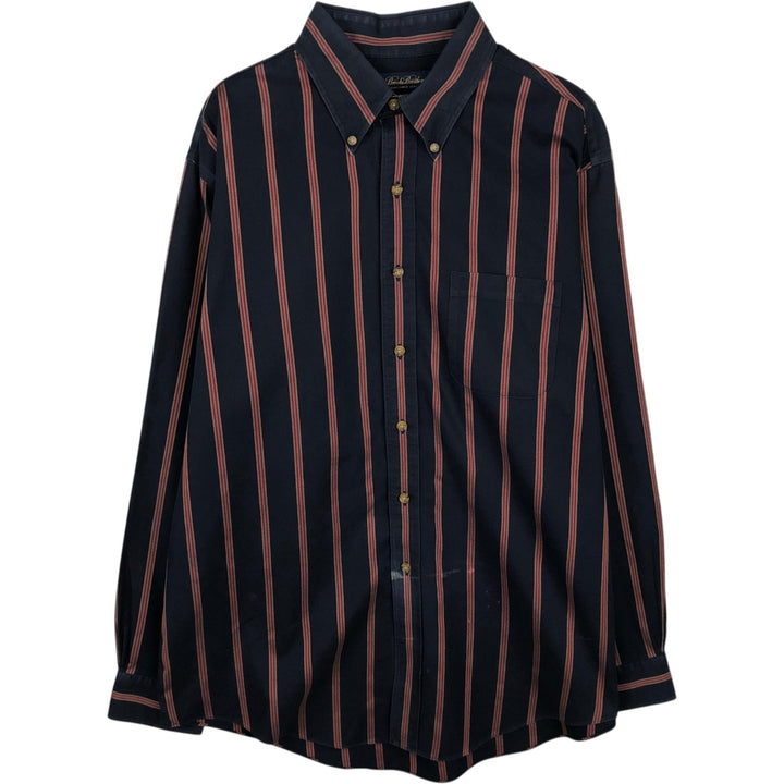 Brooks Brothers Multi-Stripe Long Sleeve Button-Down Striped Shirt, Men's Size L cotton navy blue type Vintage Second Hand