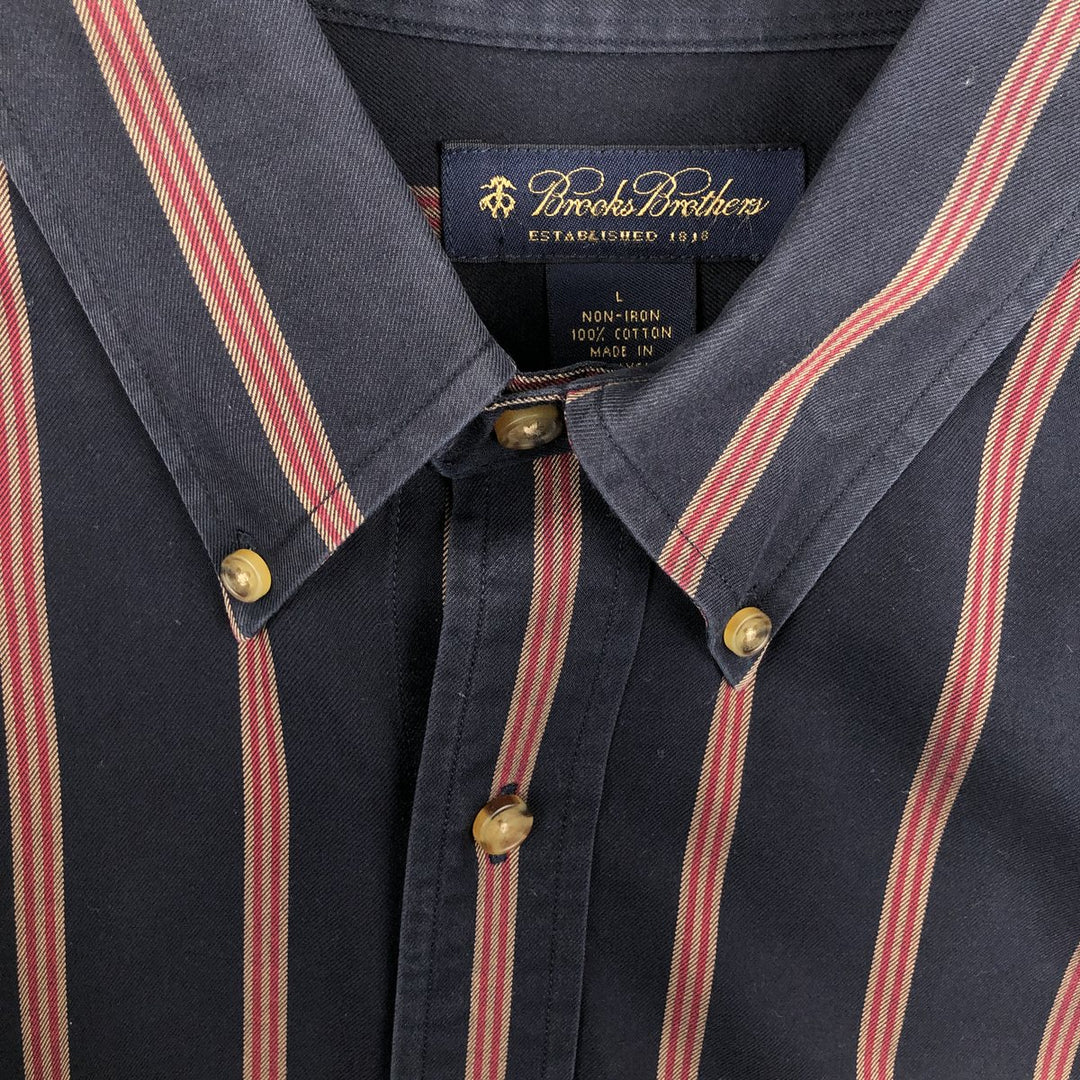 Brooks Brothers Multi-Stripe Long Sleeve Button-Down Striped Shirt, Men's Size L cotton navy blue type Vintage Second Hand
