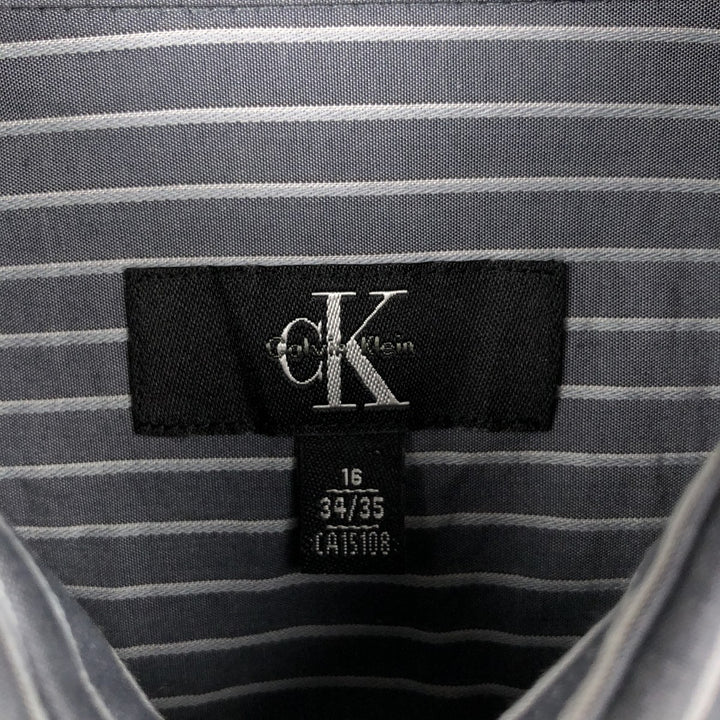 Calvin Klein Long Sleeve Cotton Striped Shirt, Men's Size L cotton gray type Vintage Second Hand
