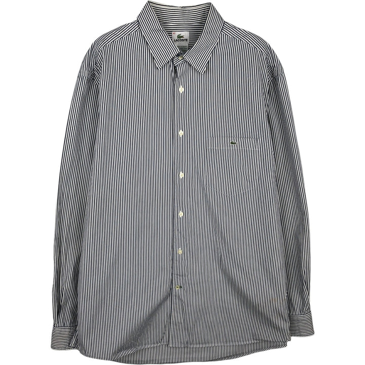Lacoste Stripe Pattern Long-Sleeve Cotton Stripe Shirt, Made in France, Size 42 (Men's L equivalent) cotton white type Vintage Second Hand