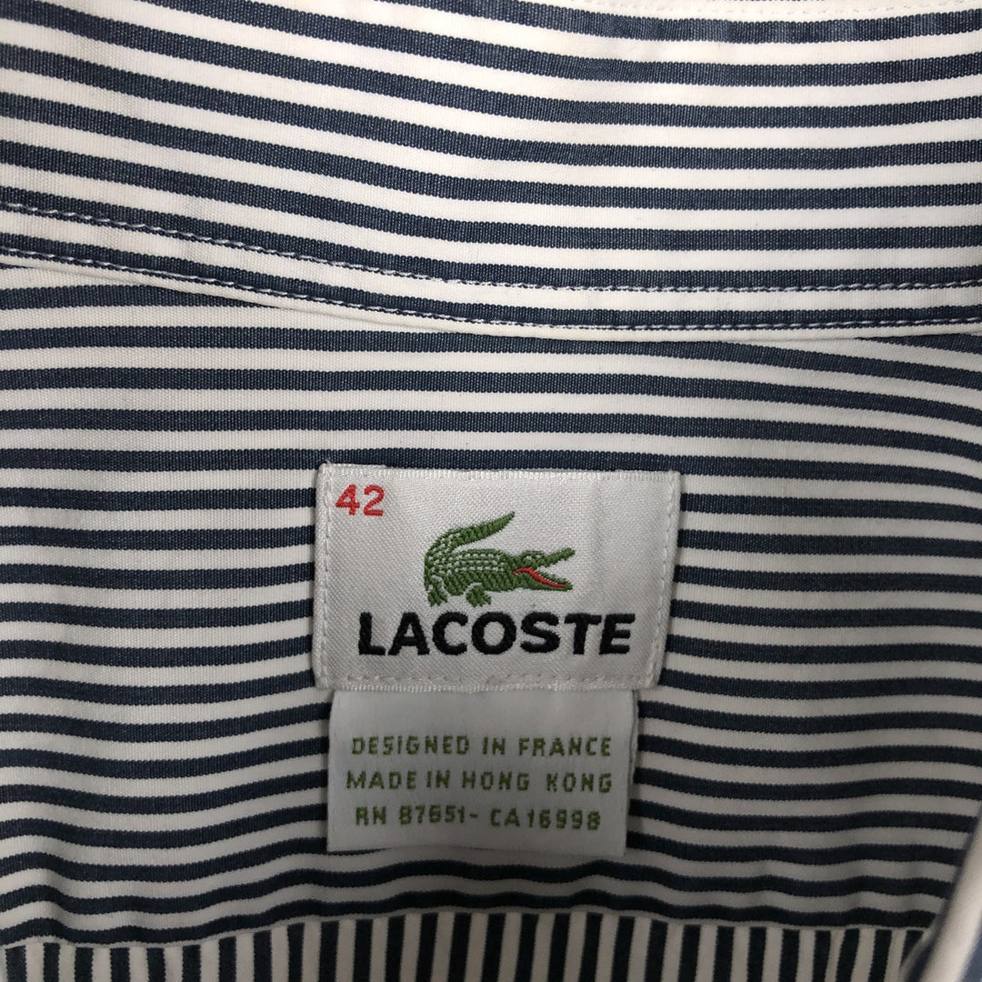 Lacoste Stripe Pattern Long-Sleeve Cotton Stripe Shirt, Made in France, Size 42 (Men's L equivalent) cotton white type Vintage Second Hand