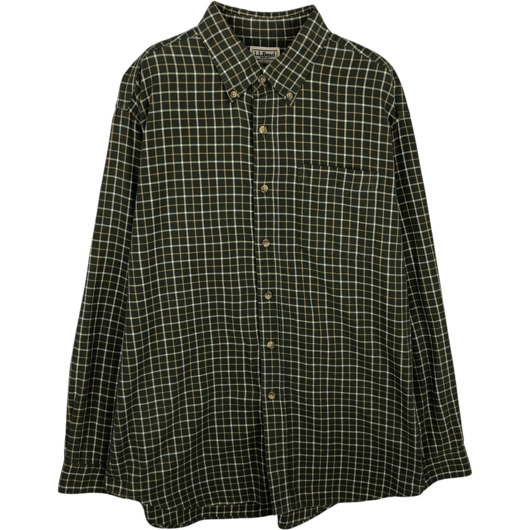 2000'S LLBean Long-Sleeve Button-Down Check Shirt, Men's Size L (approx.) cotton dark green Vintage Second Hand