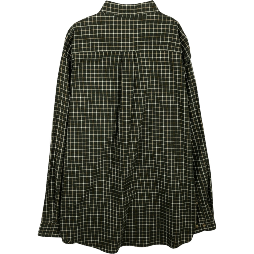 2000'S LLBean Long-Sleeve Button-Down Check Shirt, Men's Size L (approx.) cotton dark green Vintage Second Hand