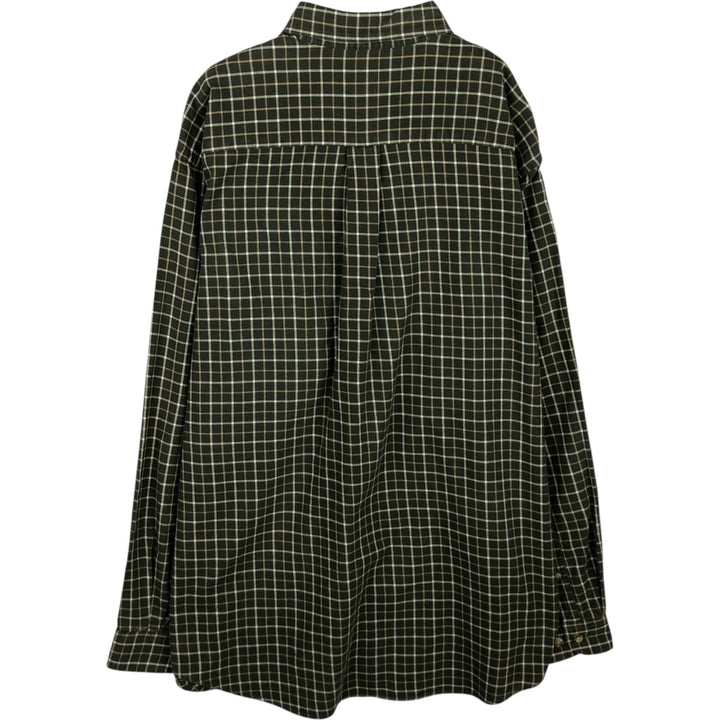 2000'S LLBean Long-Sleeve Button-Down Check Shirt, Men's Size L (approx.) cotton dark green Vintage Second Hand