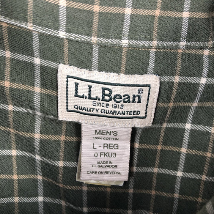 2000'S LLBean Long-Sleeve Button-Down Check Shirt, Men's Size L (approx.) cotton dark green Vintage Second Hand