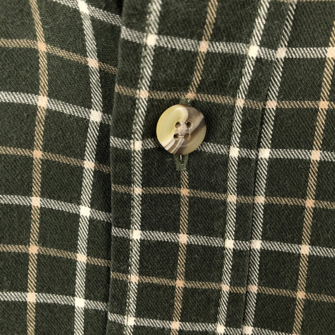 2000'S LLBean Long-Sleeve Button-Down Check Shirt, Men's Size L (approx.) cotton dark green Vintage Second Hand