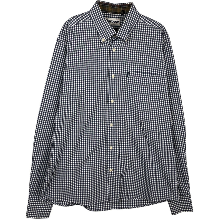 Barbour Tailored Fit Long-Sleeve Button-Down Check Shirt, Men's Size L (approx.) unclear navy blue type Vintage Second Hand