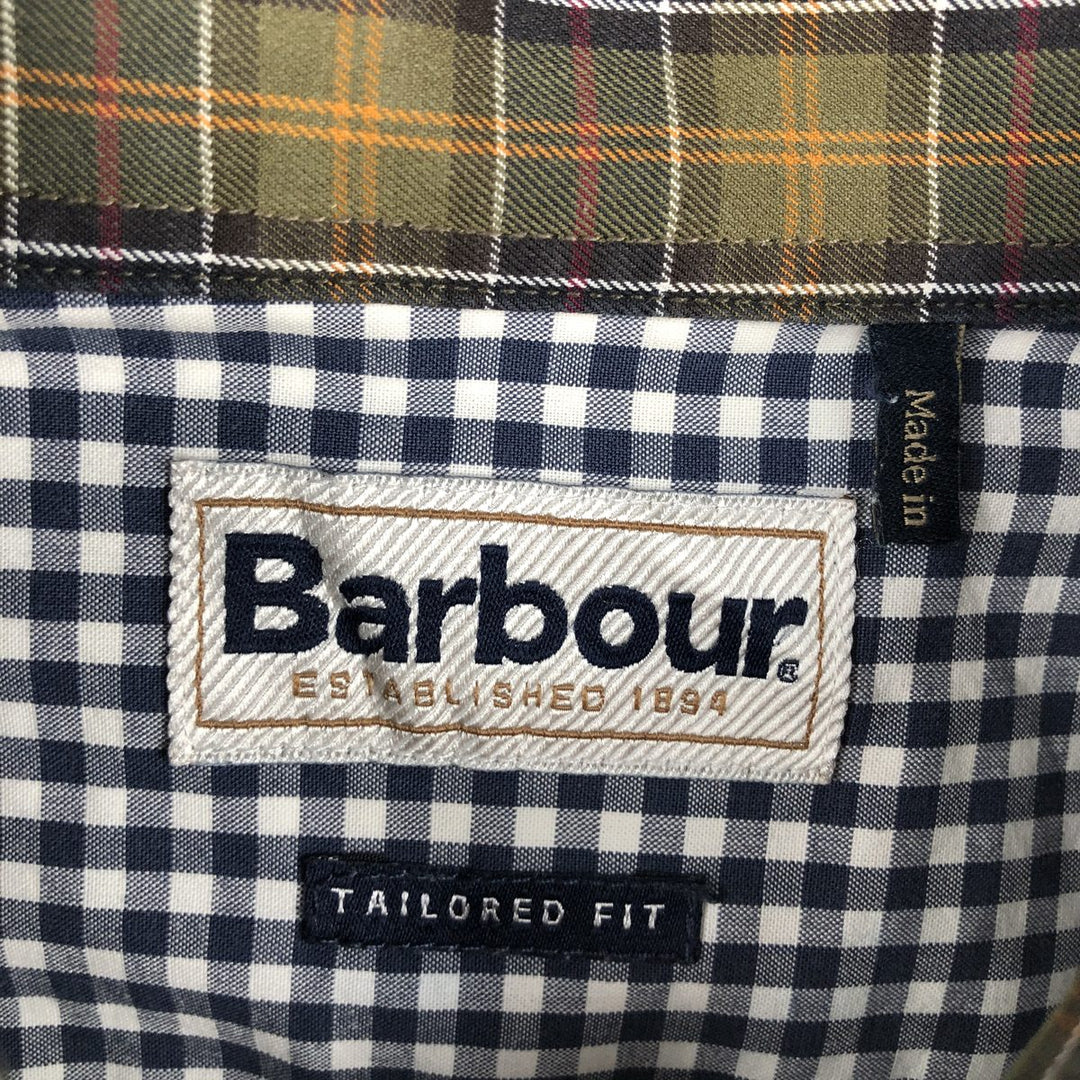 Barbour Tailored Fit Long-Sleeve Button-Down Check Shirt, Men's Size L (approx.) unclear navy blue type Vintage Second Hand