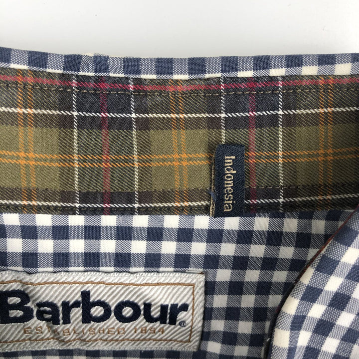 Barbour Tailored Fit Long-Sleeve Button-Down Check Shirt, Men's Size L (approx.) unclear navy blue type Vintage Second Hand