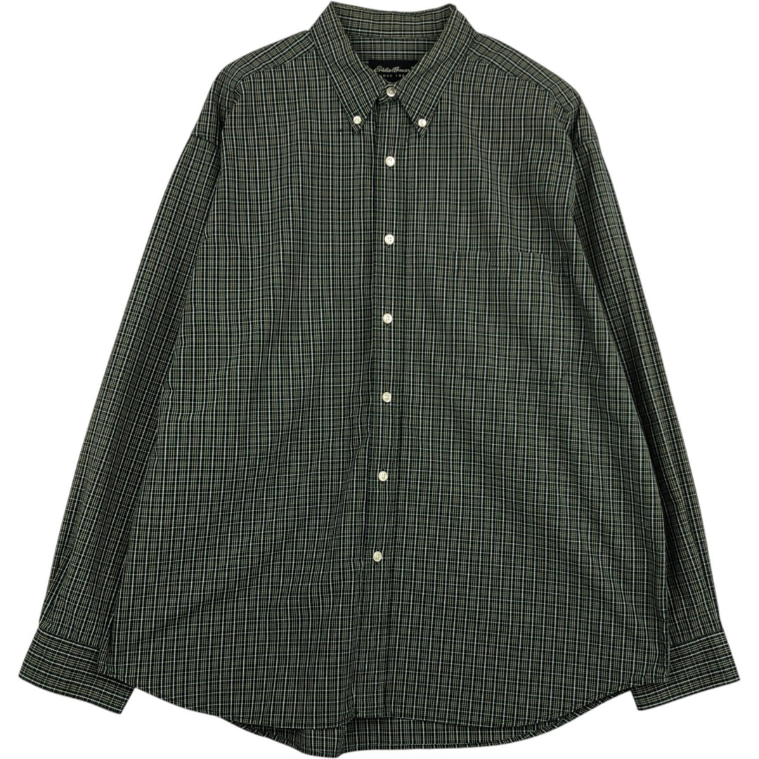 Eddie Bauer Long Sleeve Button-Down Check Shirt, Men's XL cotton green type Vintage Second Hand