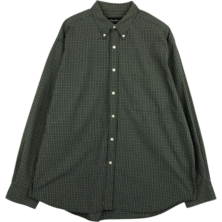 Eddie Bauer Long Sleeve Button-Down Check Shirt, Men's XL cotton green type Vintage Second Hand