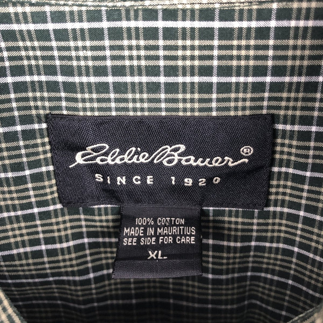 Eddie Bauer Long Sleeve Button-Down Check Shirt, Men's XL cotton green type Vintage Second Hand