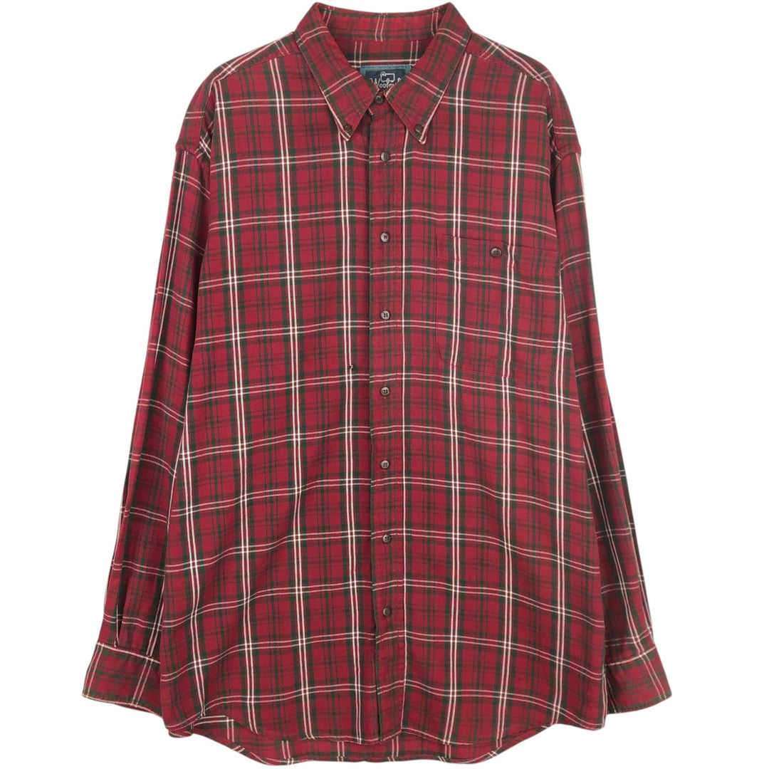 1990'S Woolrich Long-Sleeve Button-Down Check Shirt, Men's Size L (Equivalent), Vintage cotton red type Vintage Second Hand