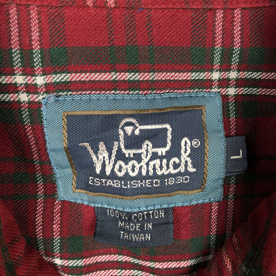 1990'S Woolrich Long-Sleeve Button-Down Check Shirt, Men's Size L (Equivalent), Vintage cotton red type Vintage Second Hand