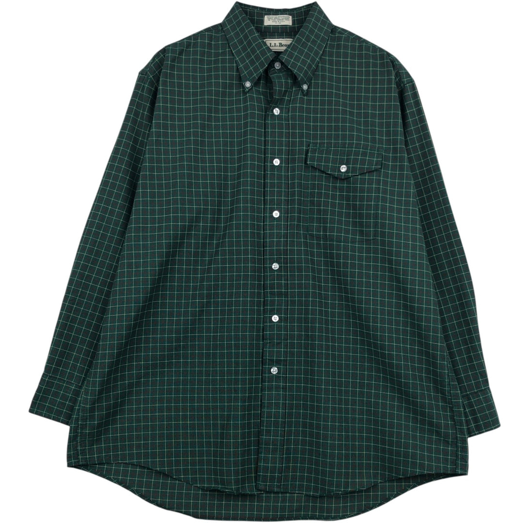 1980'S LL Bean Long-Sleeve Button-Down Check Shirt, Made in USA, Men's XXL (approx.), Vintage cotton green type Vintage Second Hand