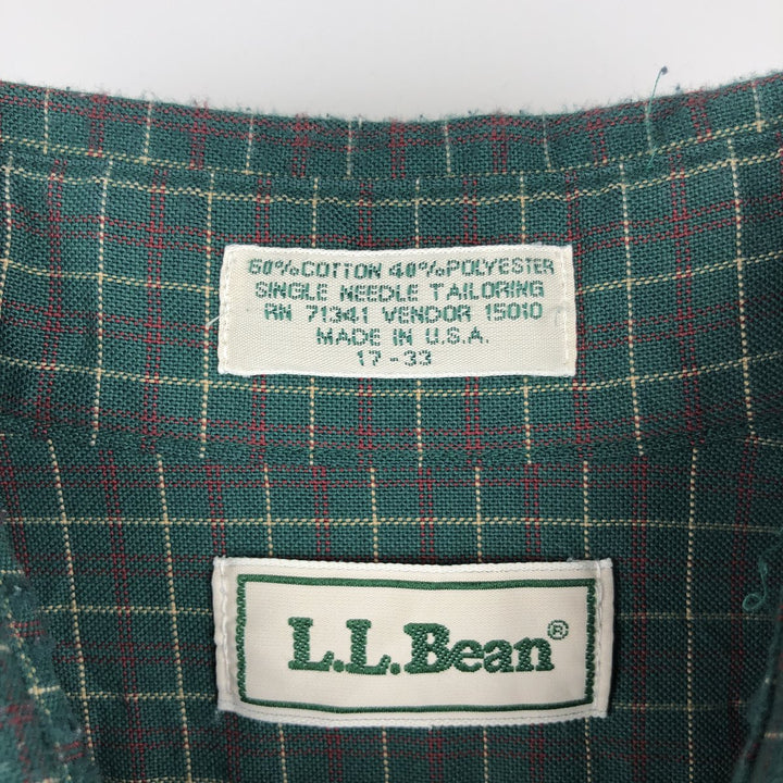 1980'S LL Bean Long-Sleeve Button-Down Check Shirt, Made in USA, Men's XXL (approx.), Vintage cotton green type Vintage Second Hand