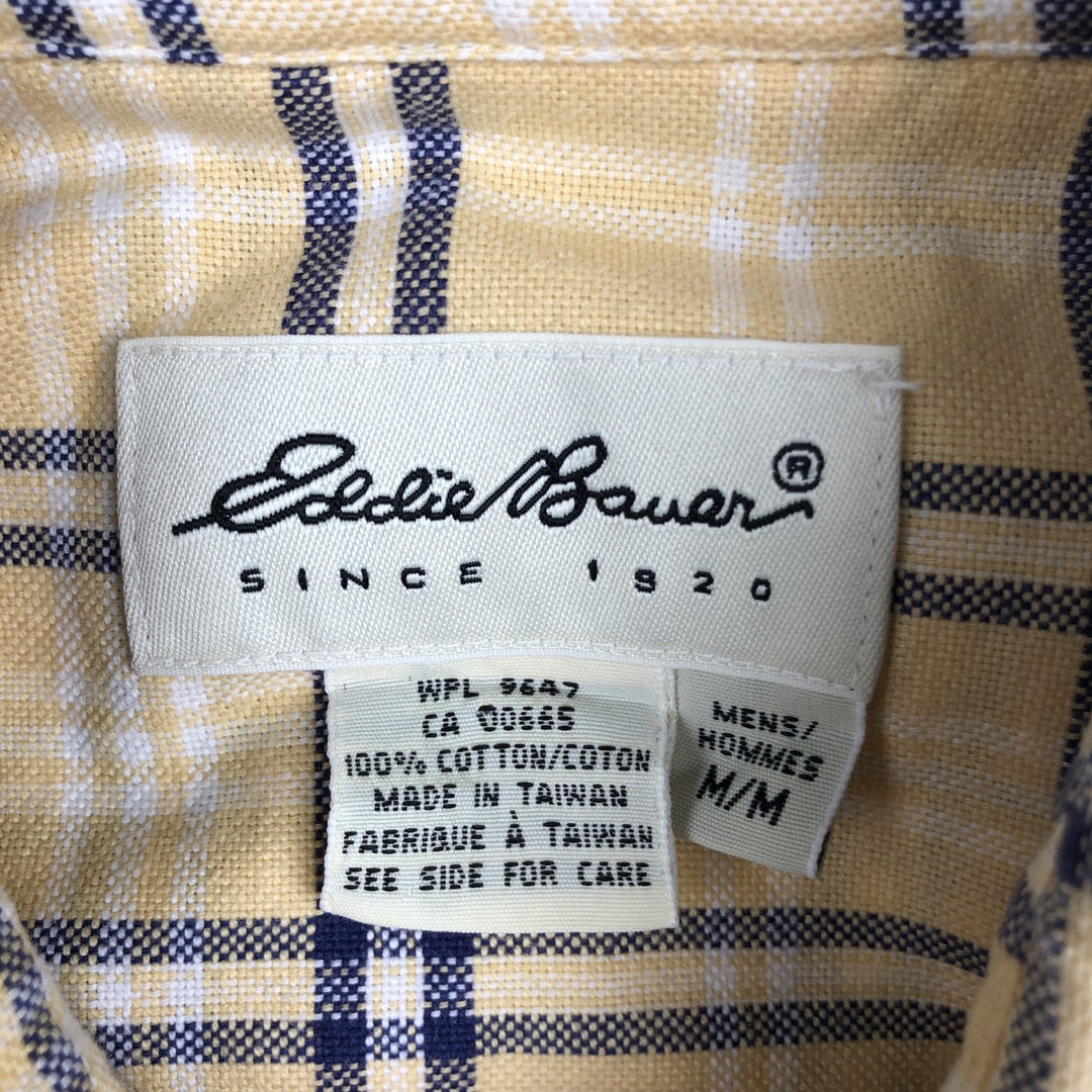 00'S Eddie Bauer long sleeve button-down check shirt, men's size M cotton lemon yellow Vintage Second Hand