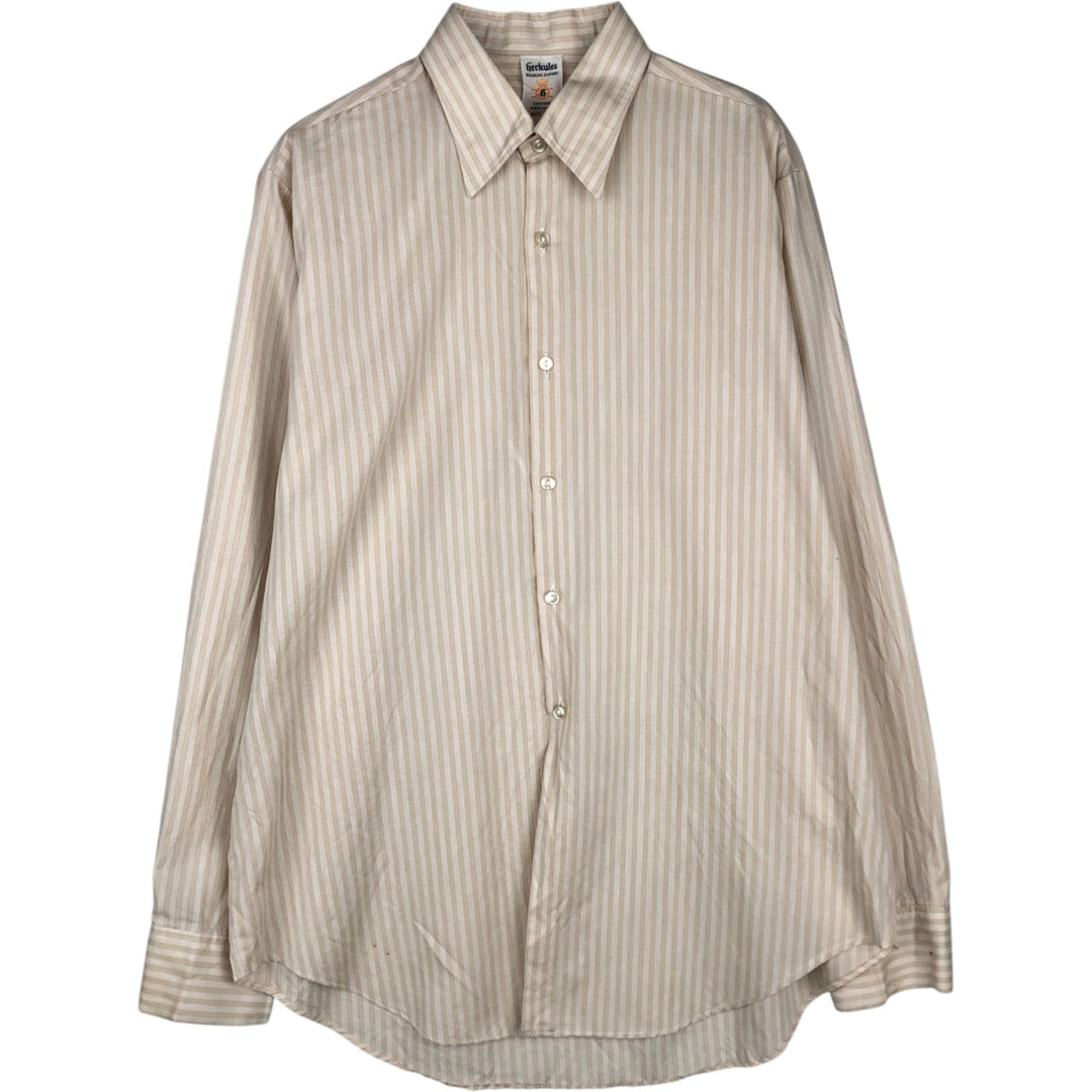 Herkules long-sleeved cotton striped shirt, men's size L equivalent, vintage. cotton Beige type Vintage Second Hand
