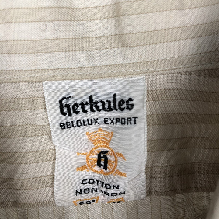 Herkules long-sleeved cotton striped shirt, men's size L equivalent, vintage. cotton Beige type Vintage Second Hand